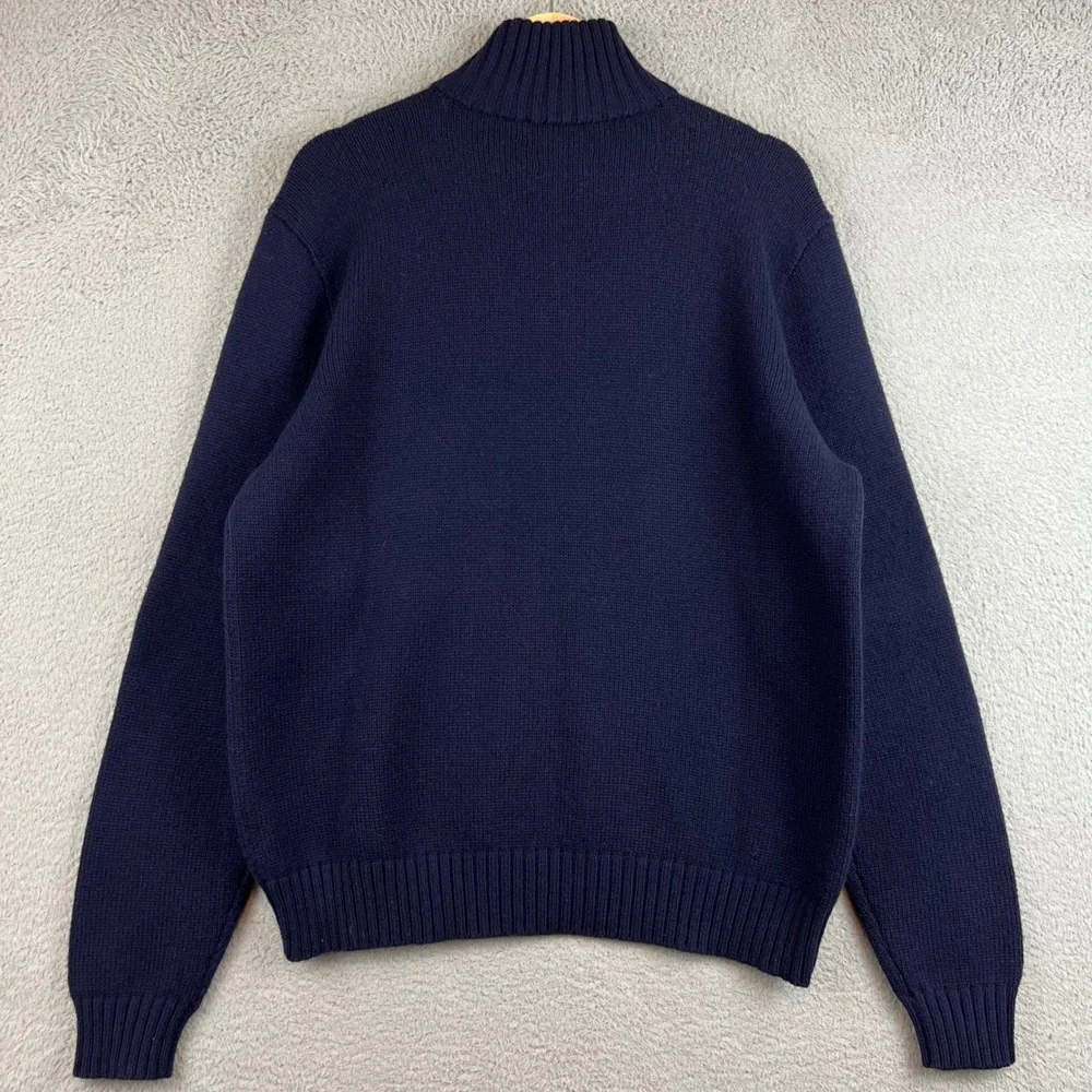 Polo Ralph Lauren Navy Blue 100% Lambswool Quarter Zip Sweater Mens Large
